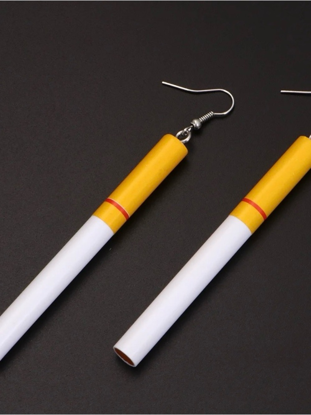 Brand New Novelty Yellow & White Cigarette-Style Dangle Earrings